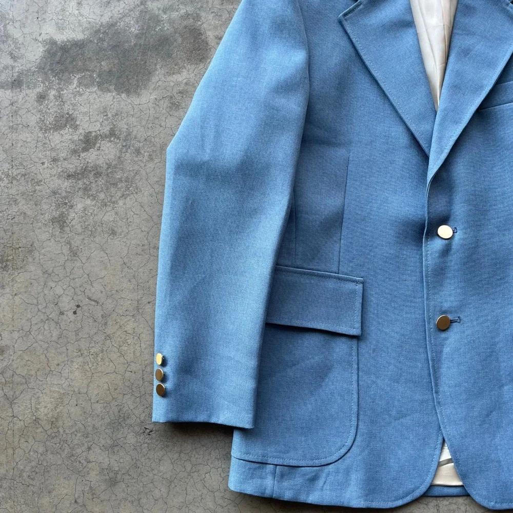 Vintage Levis Panatela Sportswear Blazer Light Blue Gold Buttons 40R 70s Retro